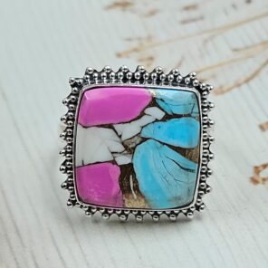 Cotton Candy Turquoise Size US 11 925 Sterling Silver Rings (RS8-532)