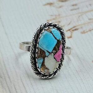 Cotton Candy Turquoise Size US 10 925 Sterling Silver Rings (RS8-572)