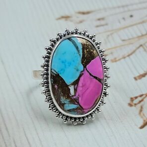 Cotton Candy Turquoise Size US 10 925 Sterling Silver Rings (RS8-559)