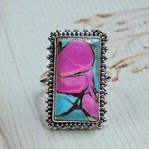 Cotton Candy Turquoise Size US 7 925 Sterling Silver Rings (RS8-537)