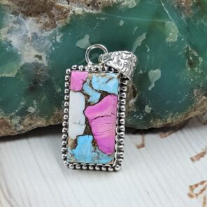 Cotton Candy Turquoise 1.25" 925 Sterling Silver Pendant (RS8-600)