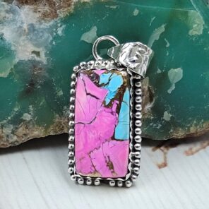 Cotton Candy Turquoise 1.25" 925 Sterling Silver Pendant (RS8-596)