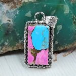 Cotton Candy Turquoise 1.25" 925 Sterling Silver Pendant (RS8-591)