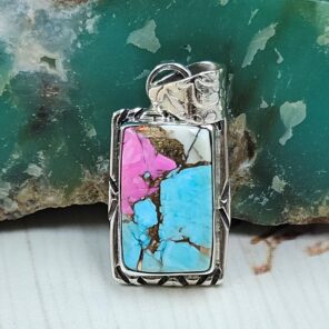 Cotton Candy Turquoise 1" 925 Sterling Silver Pendant (RS8-610)