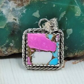 Cotton Candy Turquoise 1" 925 Sterling Silver Pendant (RS8-587)