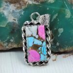 Cotton Candy Turquoise 1.25" 925 Sterling Silver Pendant (RS8-597)