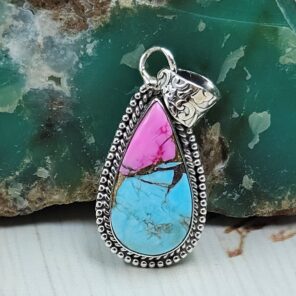 Cotton Candy Turquoise 1.25" 925 Sterling Silver Pendant (RS8-620)