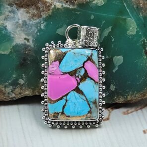 Cotton Candy Turquoise 1.25" 925 Sterling Silver Pendant (RS8-590)