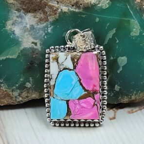 Cotton Candy Turquoise 1.25" 925 Sterling Silver Pendant (RS8-594)