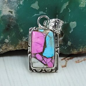 Cotton Candy Turquoise 1" 925 Sterling Silver Pendant (RS8-607)