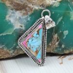 Cotton Candy Turquoise 1.25" 925 Sterling Silver Pendant (RS8-614)