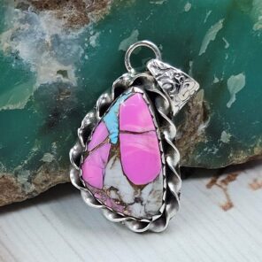 Cotton Candy Turquoise 1" 925 Sterling Silver Pendant (RS8-615)