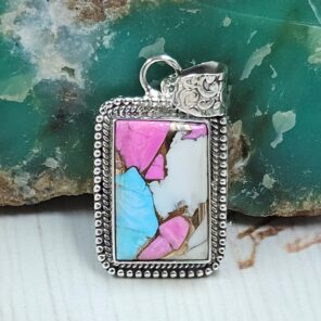 Cotton Candy Turquoise 1" 925 Sterling Silver Pendant (RS8-598)