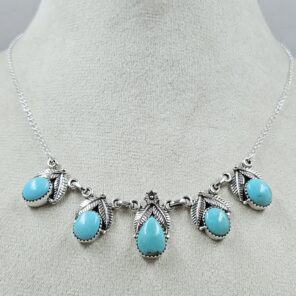 Mohave Turquoise 925 Sterling Silver Southwest Necklace (RS32-166)