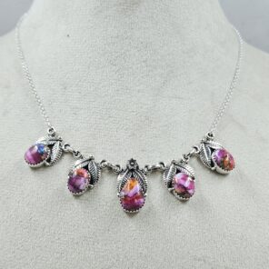 Pink Dahlia Turquoise 925 Sterling Silver Southwest Necklace (RS32-167)