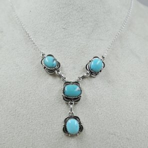 Kingaman Turquoise 925 Sterling Silver Southwest Necklace (RS32-172)