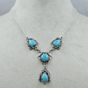 Kingman Turquoise 925 Sterling Silver Southwest Necklace (RS32-188)