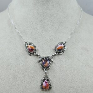 Pink Dahlia Turquoise 925 Sterling Silver Southwest Necklace (RS32-190)