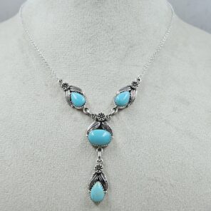 Kingman Turquoise 925 Sterling Silver Southwest Necklace (RS32-177)