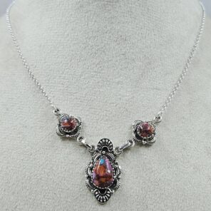 Pink Dahlia Turquoise 925 Sterling Silver Southwest Necklace (RS32-183)