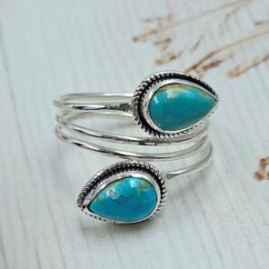 Mohave Turquoise 925 Sterling Silver ADJ Bypass Ring (REXT71-123)
