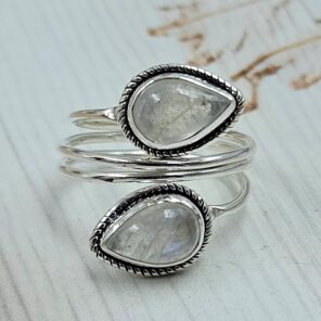 Rainbow Moonstone 925 Sterling Silver ADJ Bypass Ring (REXT71-125)