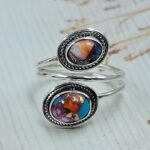 Pink Dahlia Turquoise 925 Sterling Silver ADJ Bypass Ring (REXT71-130)