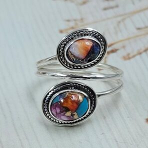 Pink Dahlia Turquoise 925 Sterling Silver ADJ Bypass Ring (REXT71-130)