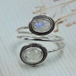 Rainbow Moonstone 925 Sterling Silver ADJ Bypass Ring (REXT71-131)