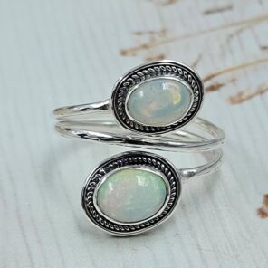 Rainbow Moonstone 925 Sterling Silver ADJ Bypass Ring (REXT71-132)
