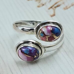 Pink Dahlia Turquoise 925 Sterling Silver ADJ Bypass Ring (REXT47-247)