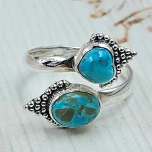 Mohave Turquoise 925 Sterling Silver ADJ Bypass Ring (REXT71-134)