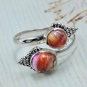 Pink Dahlia Turquoise 925 Sterling Silver ADJ Bypass Ring (REXT71-136)