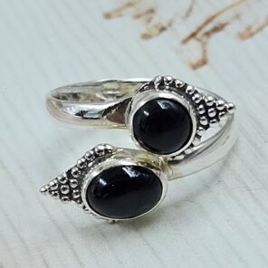 Black Onyx 925 Sterling Silver ADJ Bypass Ring (REXT71-137)