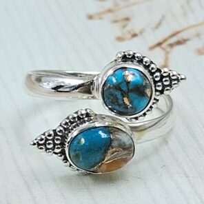 Spiny Oyster Turquoise 925 Sterling Silver ADJ Bypass Ring (REXT71-138)