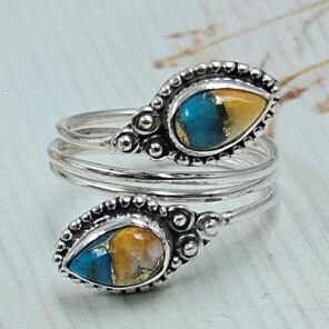 Spiny Oyster Turquoise 925 Sterling Silver ADJ Bypass Ring (REXT71-145)