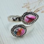 Pink Dahlia Turquoise 925 Sterling Silver ADJ Bypass Ring (REXT71-140)