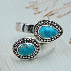 Mohave Turquoise 925 Sterling Silver ADJ Bypass Ring (REXT71-141)
