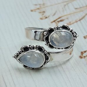 Rainbow Moonstone 925 Sterling Silver ADJ Bypass Ring (REXT47-251)