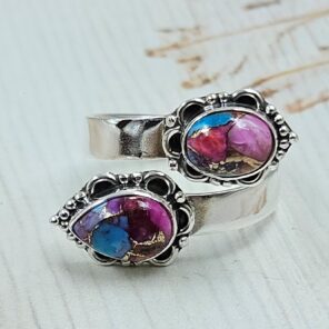 Pink Dahlia Turquoise 925 Sterling Silver ADJ Bypass Ring (REXT47-252)