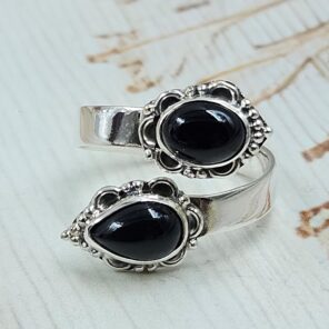 Black Onyx 925 Sterling Silver ADJ Bypass Ring (REXT47-254)
