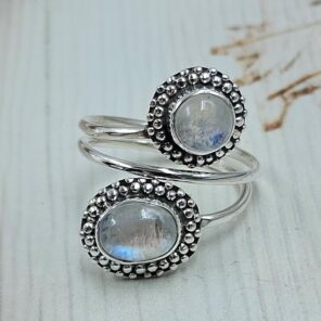 Rainbow Moonstone 925 Sterling Silver ADJ Bypass Ring (REXT47-258)