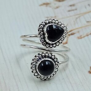 Black Onyx 925 Sterling Silver ADJ Bypass Ring (REXT47-261)
