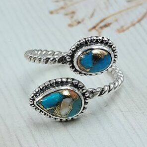 Spiny Oyster Turquoise 925 Sterling Silver ADJ Bypass Ring (REXT47-263)