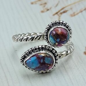 Pink Dahlia Turquoise 925 Sterling Silver ADJ Bypass Ring (REXT47-264)