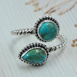 Mohave Turquoise 925 Sterling Silver ADJ Bypass Ring (REXT47-265)