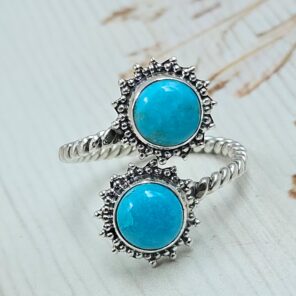 Mohave Turquoise 925 Sterling Silver ADJ Bypass Ring (REXT47-270)