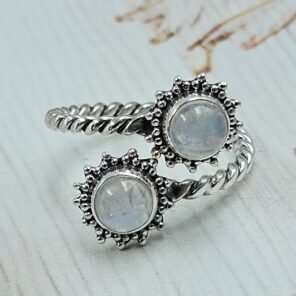 Rainbow Moonstone 925 Sterling Silver ADJ Bypass Ring (REXT47-269)