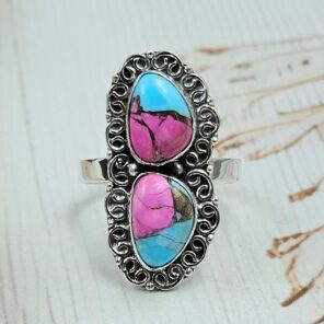 Cotton Candy Turquoise 925 Sterling Silver Ring (REXT67-173)
