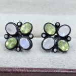 Peridot, Moonstone & Diamond 925 Sterling Silver Stud Earring (RS110-307)